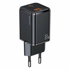 Сетевое зарядное устройство Usams US-CC144 T43 33w Dual Ports GaN Mini Fast 1A+1C Charger (EU) Black 26709 фото