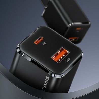 Сетевое зарядное устройство Usams US-CC144 T43 33w Dual Ports GaN Mini Fast 1A+1C Charger (EU) Black 26709 фото