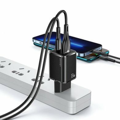 Сетевое зарядное устройство Usams US-CC144 T43 33w Dual Ports GaN Mini Fast 1A+1C Charger (EU) Black 26709 фото