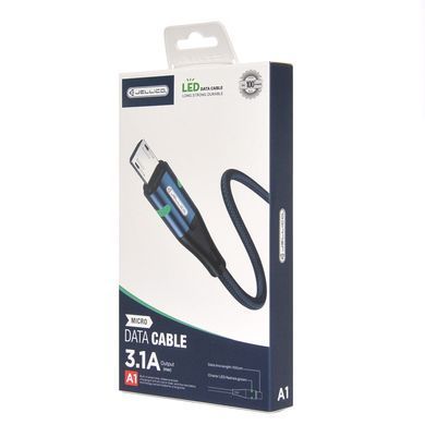Кабель Jellico A1 LED microUSB 1m 3A Blue 24118 фото