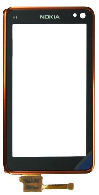 Сенсор (тачскрин) Nokia N8-00 и рамкой (оранжевой) черный 01670 фото