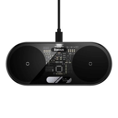 Бездротовий зарядний пристрій Baseus Digital LED Display 2in1 Wireless Charger 20W (WXSX010101) чорний 27797 фото