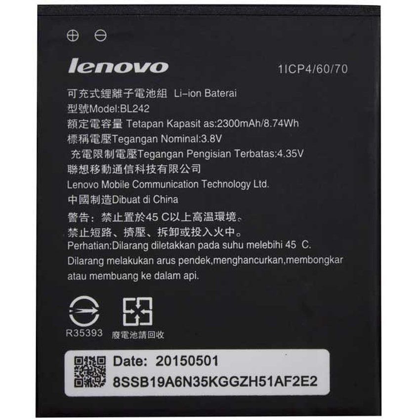Аккумулятор Lenovo BL242 для Lenovo A2020 Vibe C, A3690, A3860, A3900, A6000, A6000 Plus, A6010, A6010 Pro, K3 Lemon K30-T, K31-T3 2300mAh 03774 фото