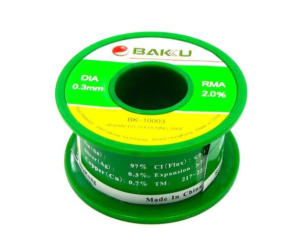 Припой BAKU BK-10003 (0.3 мм, Sn 97%, Ag 0.3%, Cu 0.7%, rma 2%) 26313 фото