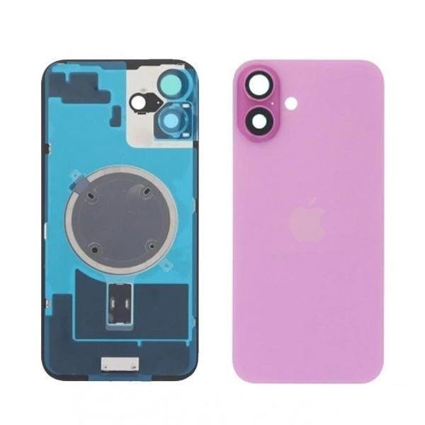 Задняя крышка для Apple iPhone 16 Plus розовая, с рамкой, в комплекте стекло камеры, магнитное кольцо 33512 фото