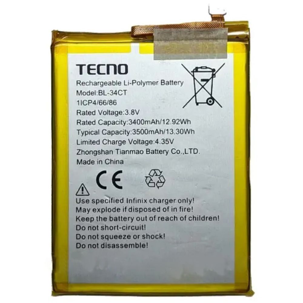 Аккумулятор для Tecno BL-34CT для Tecno Camon 11S CB7, Spark 3, Spark 3 Pro 3500 mAh 30621 фото