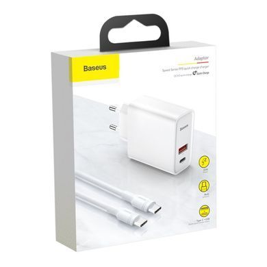 Мережевий зарядний пристрій Baseus Speed PPS + Cable (Type-C to Type-C) 30W 1Type-C 1USB White (TZCAFS-A02) 18004 фото