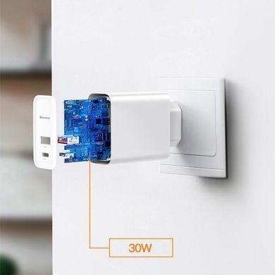 Мережевий зарядний пристрій Baseus Speed PPS + Cable (Type-C to Type-C) 30W 1Type-C 1USB White (TZCAFS-A02) 18004 фото