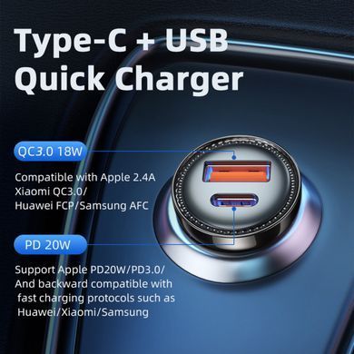 Автомобільний зарядний пристрій Essager Sunset Type-C to Type-A 20W USB Charging Cable black (ECC2Q-WL0A) 28869 фото