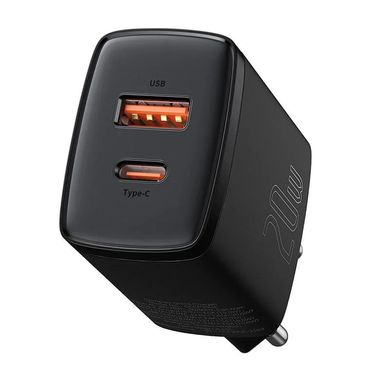 Сетевое зарядное устройство Baseus Compact Quick Charger (20W, 3A) QC+PD (Type-C + USB) (CCXJ-B01) черный 25393 фото