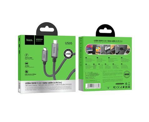 Мультимедійний кабель Hoco US05 Type-C to Type-C USB4 8K Thunderbolt3 PD 100W 2m black 29066 фото