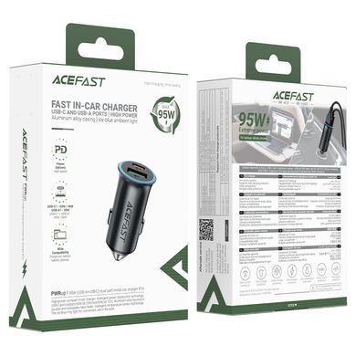 Автомобільний зарядний пристрій Acefast B16 USB + Type-C 95W metal gray 32057 фото