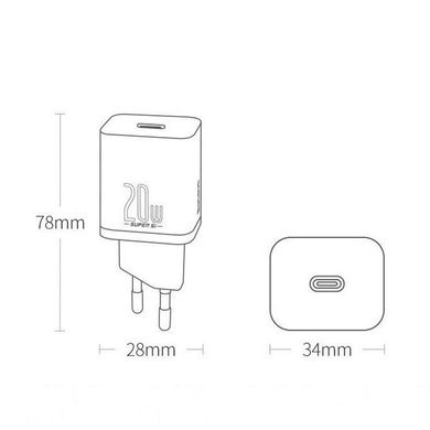 Сетевое зарядное устройство Baseus Super Si Quick Charger 20W (1Type-C) (CCSUP-B01) черный 25394 фото