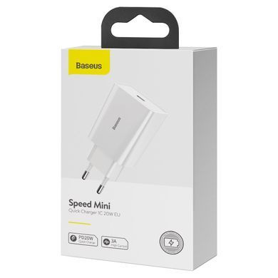 Мережевий зарядний пристрій Baseus Speed Mini Quick Charger PD3.0 20W 1Type-C 3A (CCFS-SN02) білий 25894 фото