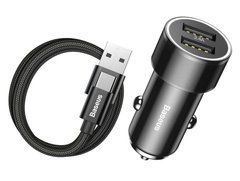 Автомобільний зарядний пристрій Baseus Small Screw + cable USB-Type-C 3.4A чорний (TZXLD-B01) 18002 фото