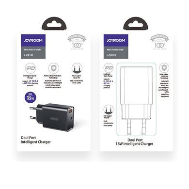 Мережевий зарядний пристрій Joyroom L-QP183 USB+PD 18W + кабель Type-C чорний 20248 фото