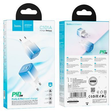 Сетевое зарядное устройство Hoco C101A Type-C PD 20W синее 29870 фото