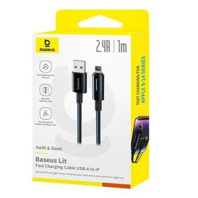 Кабель Baseus Lit Button-Control Fast Charging Type-A - Lightning (1m) 2.4A черный (P10379003121-00) 31760 фото