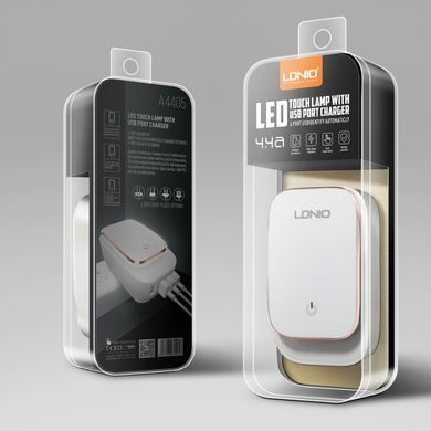 Мережевий зарядний пристрій LDNIO A4405 Led Touch 4 USB + кабель Lightining (4.4A) 07835 фото
