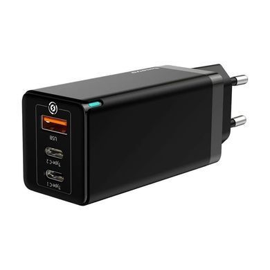 Сетевое зарядное устройство Baseus GaN Quick Travel Charger 65W (2 Type-C + 1 USB) (CCGAN-B01) черный 20359 фото