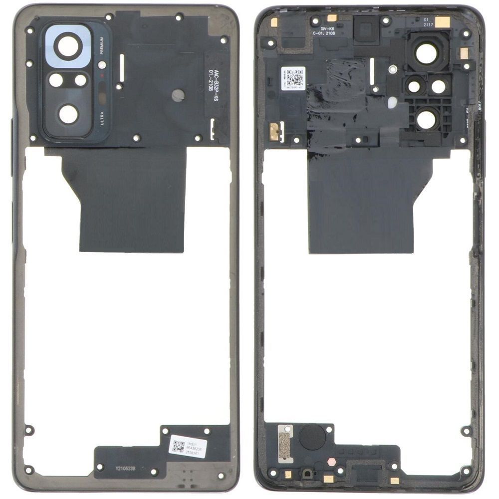 Рамка корпусу для Xiaomi Redmi Note 10 Pro M2101K6G, M2101K6R сіра, Onyx Gray зі склом камери 33025 фото