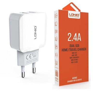 Сетевое зарядное устройство LDNIO A2202 2 USB + провод Lightining (2.4A) 08203 фото