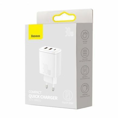 Мережевий зарядний пристрій Baseus Compact Charger 30W (2-USB + type-C) (CCXJ-E02) білий 27806 фото