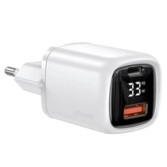 Сетевое зарядное устройство Usams Digital Display CC152 T46 USB, Type-C, 33W White 26714 фото