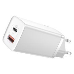 Сетевое зарядное устройство Baseus GaN2 Lite Quick Charger USB+Type-C 65W EU Белый (CCGAN2L-B02) 27683 фото