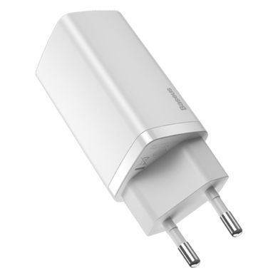 Мережевий зарядний пристрій Baseus GaN2 Lite Quick Charger USB+Type-C 65W EU білий (CCGAN2L-B02) 27683 фото