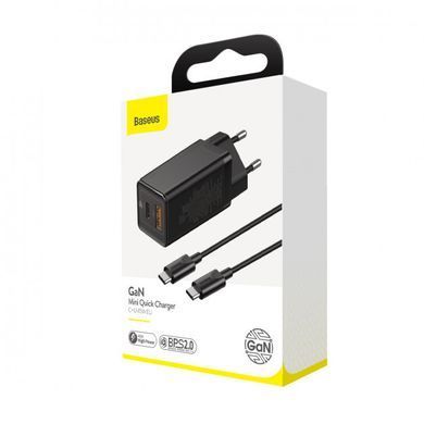 Сетевое зарядное устройство Baseus GaN Mini Quick Charger 45W USB+Type-C 5A +Type-C Cable (CCGAN-Q01) Black 21144 фото