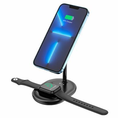 Бездротовий зарядний пристрій Hoco CW40 Noble 3-in-1 magnetic holder with wireless fast charging Black 26778 фото