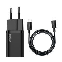 Сетевое зарядное устройство Baseus Super Si Quick Charger 25W (1Type-C) with Cable type-C to type-C (TZCCSUP-L01) черный 26764 фото