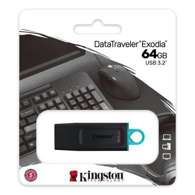 Флеш память Kingston USB 3.2 DT Exodia 64GB Black/Teal 26927 фото