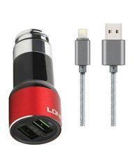 Автомобільний зарядний пристрій LDNIO DL-C303 (2 USB, 3.6 A, + кабель Lightining) Red 08204 фото
