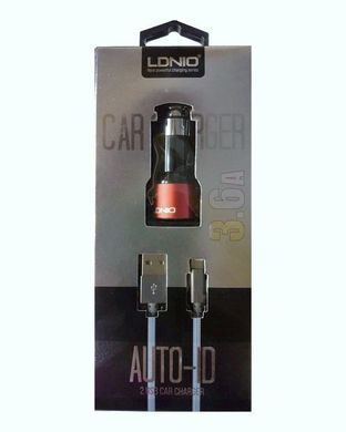 Автомобильное зарядное устройство LDNIO DL-C303 (2 USB, 3.6 A, + кабель Lightining) Red 08204 фото