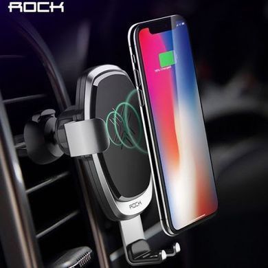 Автотримач з безпровідною зарядкою Rock Wireless Charging Gravity Car Mount 7.5W, 10W Silver (RWC0246) 17421 фото