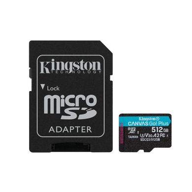 Карта пам'яті microSDXC (UHS-1 U3) Kingston Canvas Go Plus 512Gb class 10 A2 V30 (R170MB/s, W90MB/s) (adapter SD) 27865 фото