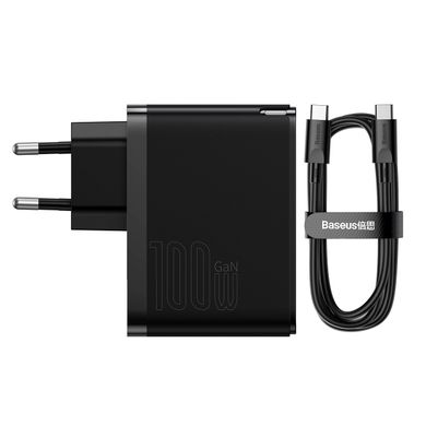 Мережевий зарядний пристрій Baseus GaN3 Pro Fast Charger 100W (Cable Type-C to Type-C 1m) Black CCGP090201 26765 фото