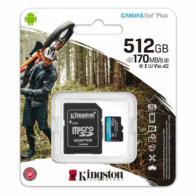 Карта пам'яті microSDXC (UHS-1 U3) Kingston Canvas Go Plus 512Gb class 10 A2 V30 (R170MB/s, W90MB/s) (adapter SD) 27865 фото