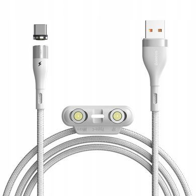 Кабель магнитный Baseus Zinc Magnetic Safe Fast Charging Type-C 5A (1 метр) (CATXC-N02) белый 20392 фото